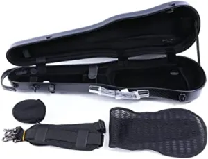 Hard Shell 3/4 Violin Case 4/4 Full Size Carbon Fiber Violin Box Strong Light Anti-Scratch Scratch Shaped Flight Case Travel Backpack Violin Case (Black), case33-1hei