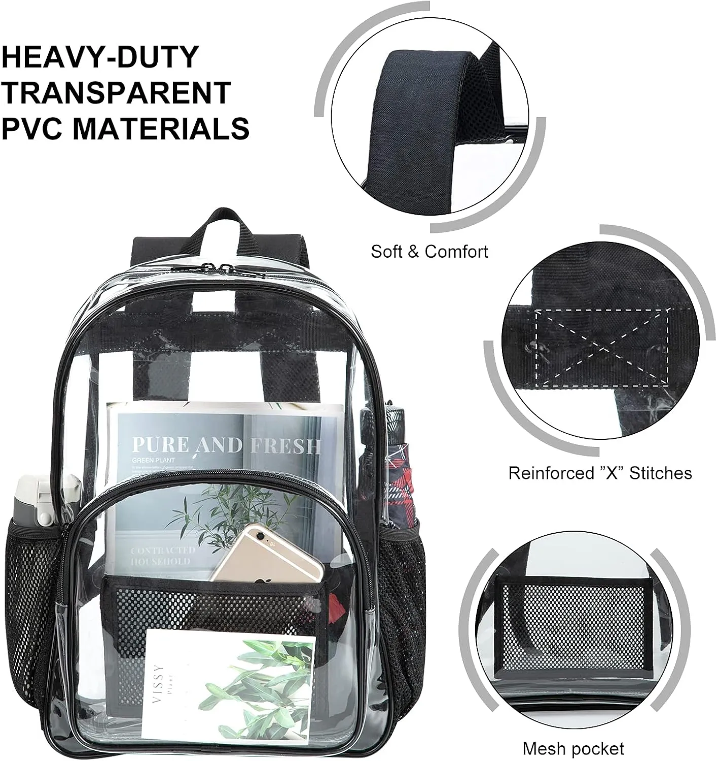 Heavy-Duty Clear Backpack for School - Durable See-Through Bookbag dark purple