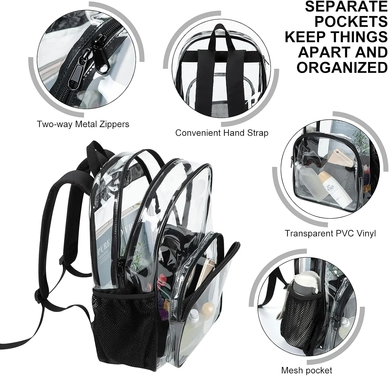 Heavy-Duty Clear Backpack for School - Durable See-Through Bookbag dark purple