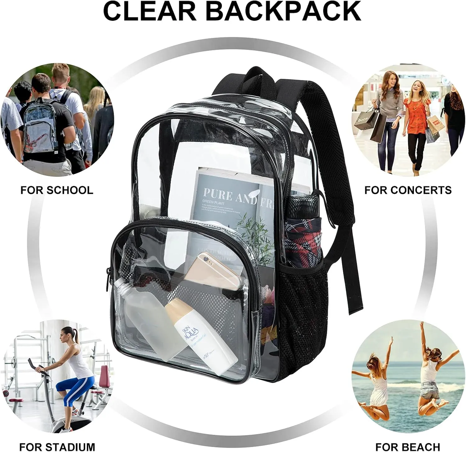 Heavy-Duty Clear Backpack for School - Durable See-Through Bookbag dark purple