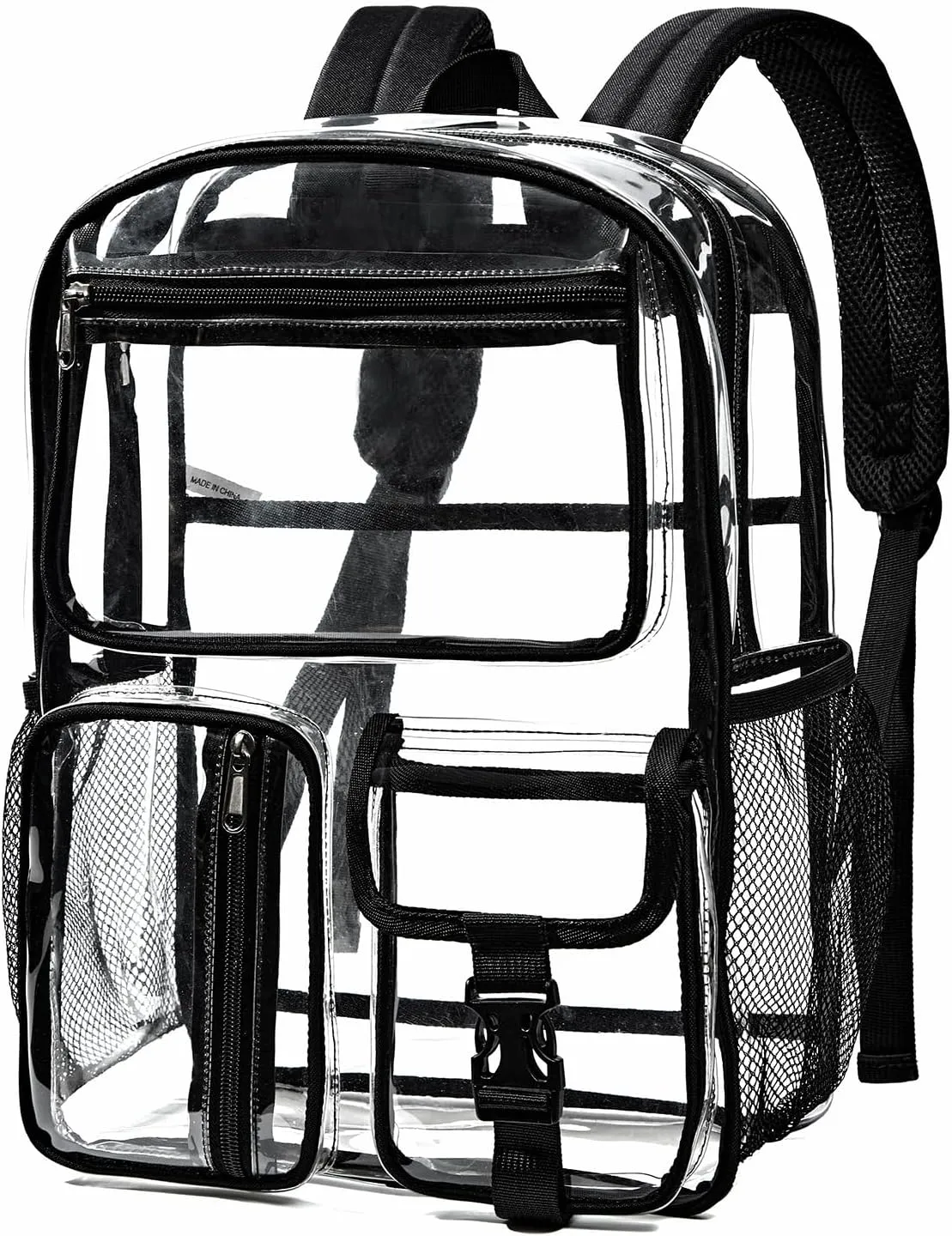 Heavy Duty Clear Backpack for Stadium Events, Large Capacity Clear Bookbag Transparent Backpack with Reinforced Strap for College Work Travel Concerts Security - Black
