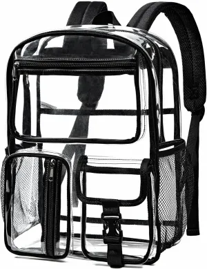 Heavy Duty Clear Backpack for Stadium Events, Large Capacity Clear Bookbag Transparent Backpack with Reinforced Strap for College Work Travel Concerts Security - Black