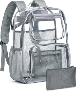 Heavy Duty Clear Backpack For Women Men Boys Girls, Large Clear Bookbag For School, 17 Inch See Through Backpack