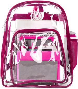 Heavy Duty Clear Backpack See Through PVC Stadium Security Transparent Workbag | Pink