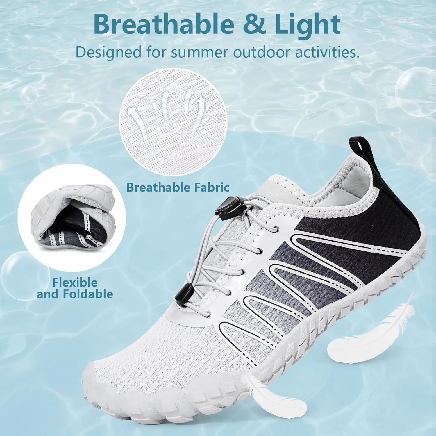 Hike Barefoot Water Shoes for Women Men Footwear, Quick Dry Wide Toe Box Pro Beach Swim Athletic Sports Shoes, Non-Slip Lightweight Aqua Shoe for Pool Hiking Walking Kayaking Diving Surfing