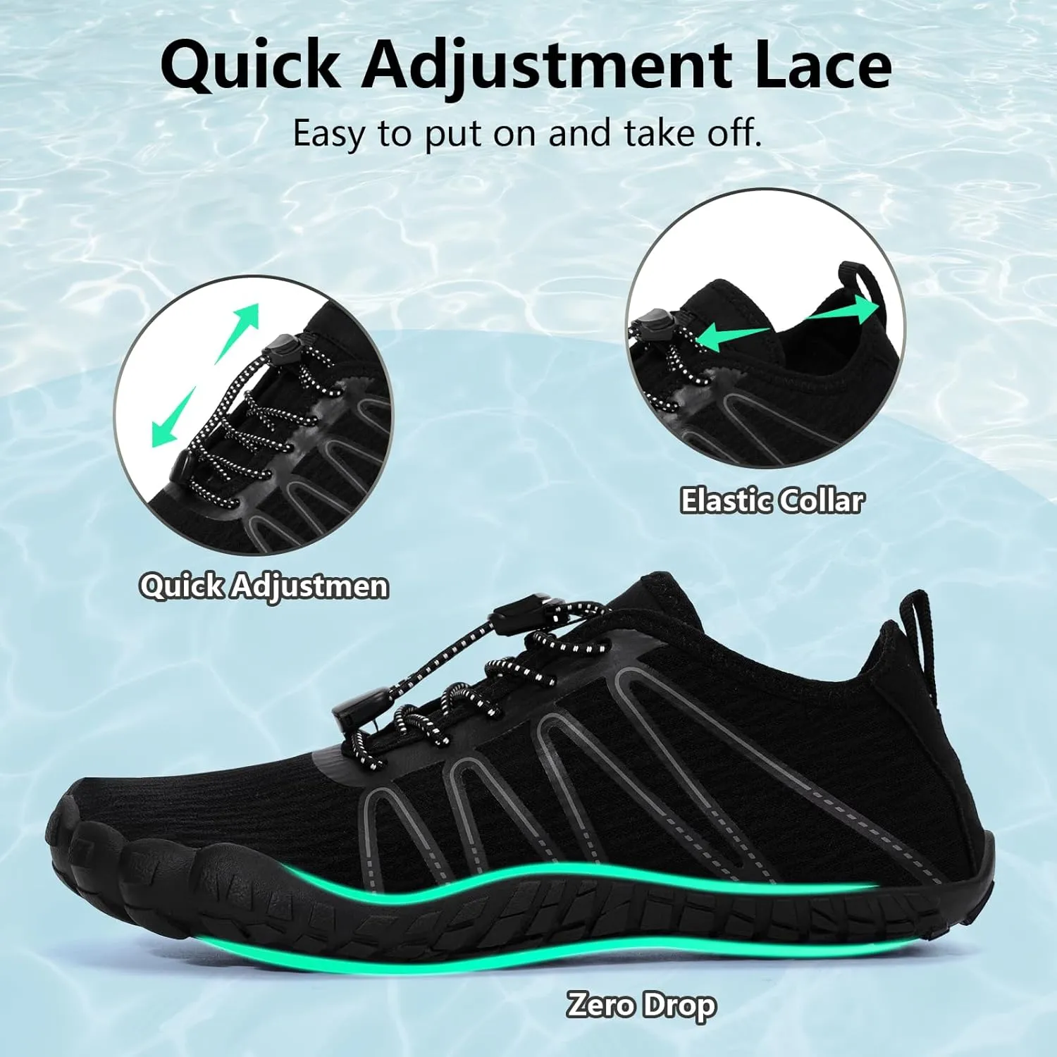 Hike Barefoot Water Shoes for Women Men Footwear, Quick Dry Wide Toe Box Pro Beach Swim Athletic Sports Shoes, Non-Slip Lightweight Aqua Shoe for Pool Hiking Walking Kayaking Diving Surfing