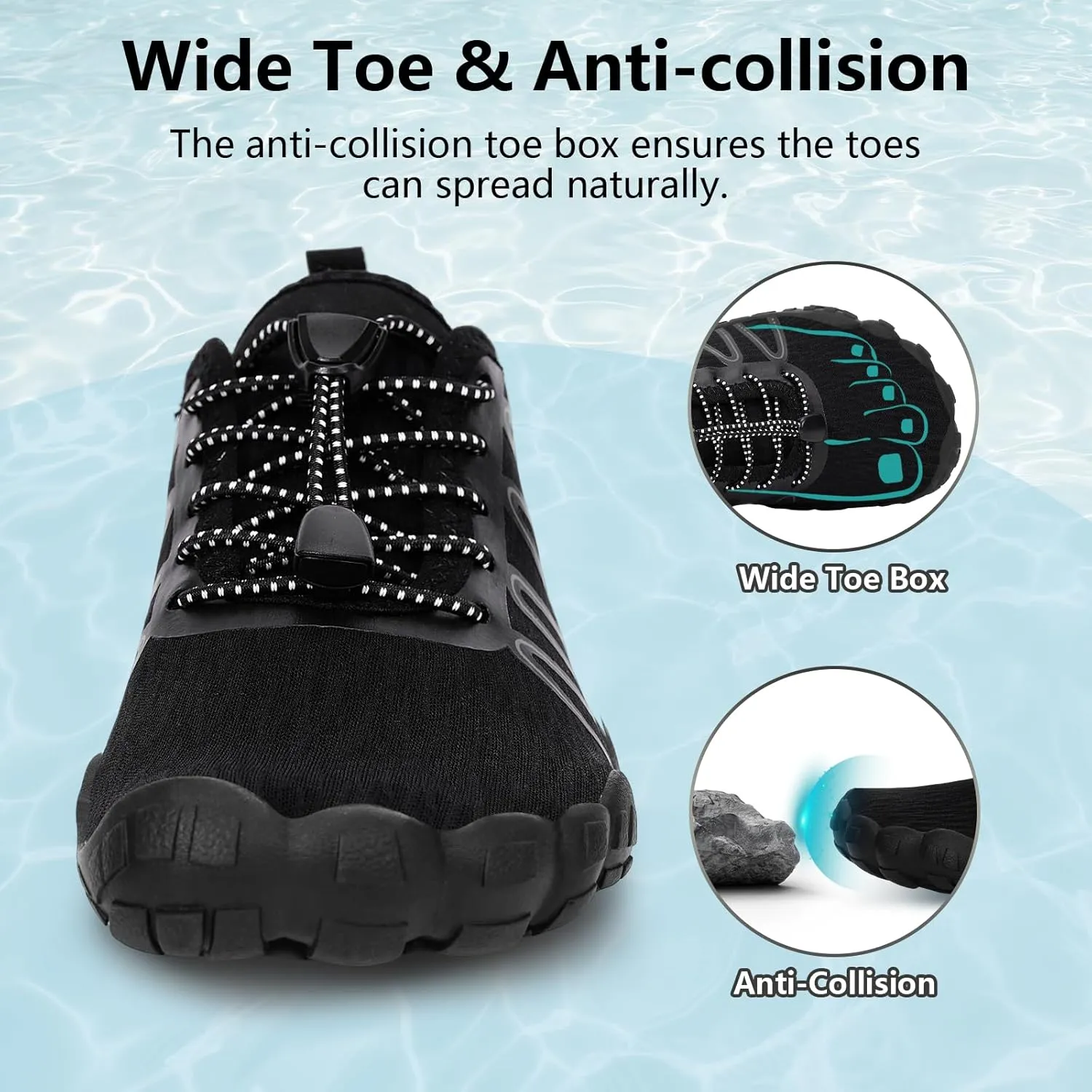 Hike Barefoot Water Shoes for Women Men Footwear, Quick Dry Wide Toe Box Pro Beach Swim Athletic Sports Shoes, Non-Slip Lightweight Aqua Shoe for Pool Hiking Walking Kayaking Diving Surfing