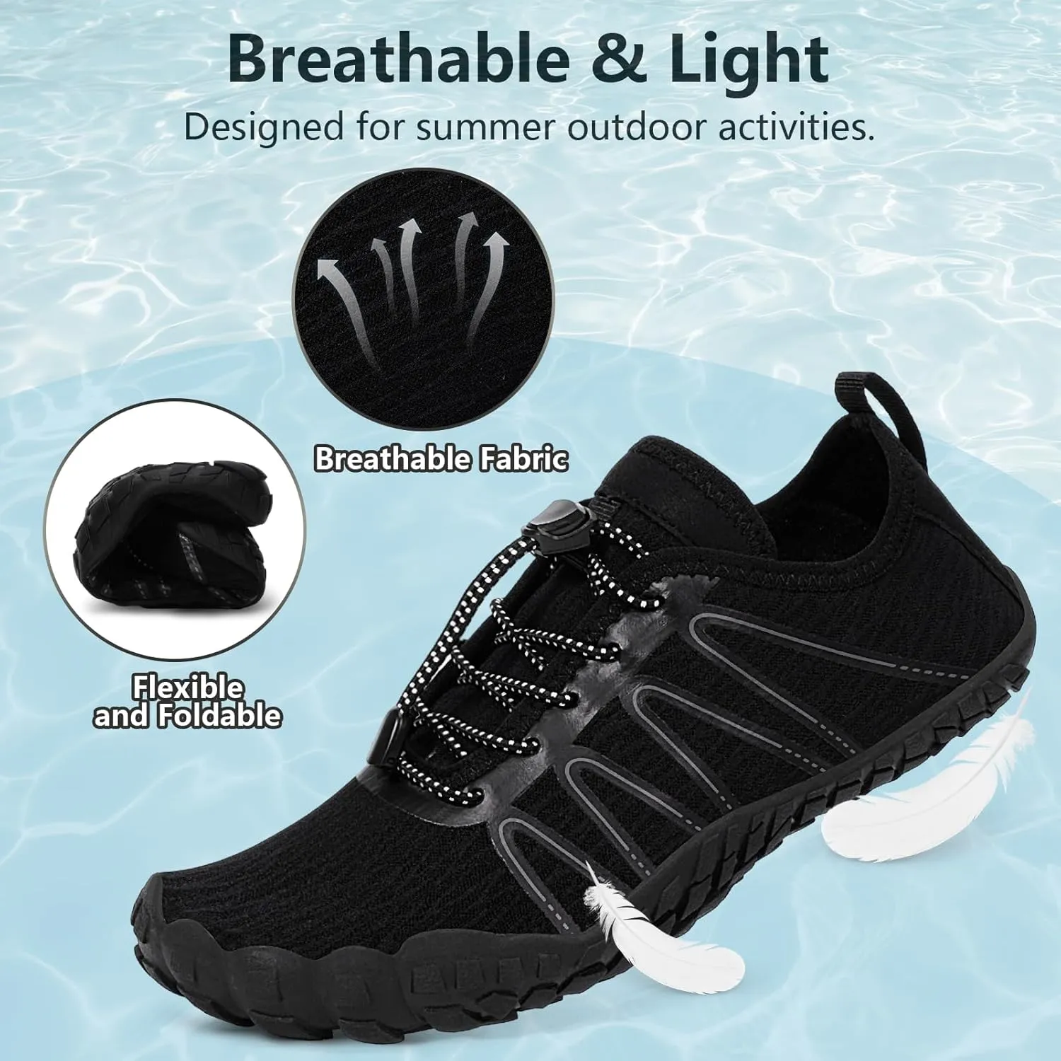 Hike Barefoot Water Shoes for Women Men Footwear, Quick Dry Wide Toe Box Pro Beach Swim Athletic Sports Shoes, Non-Slip Lightweight Aqua Shoe for Pool Hiking Walking Kayaking Diving Surfing