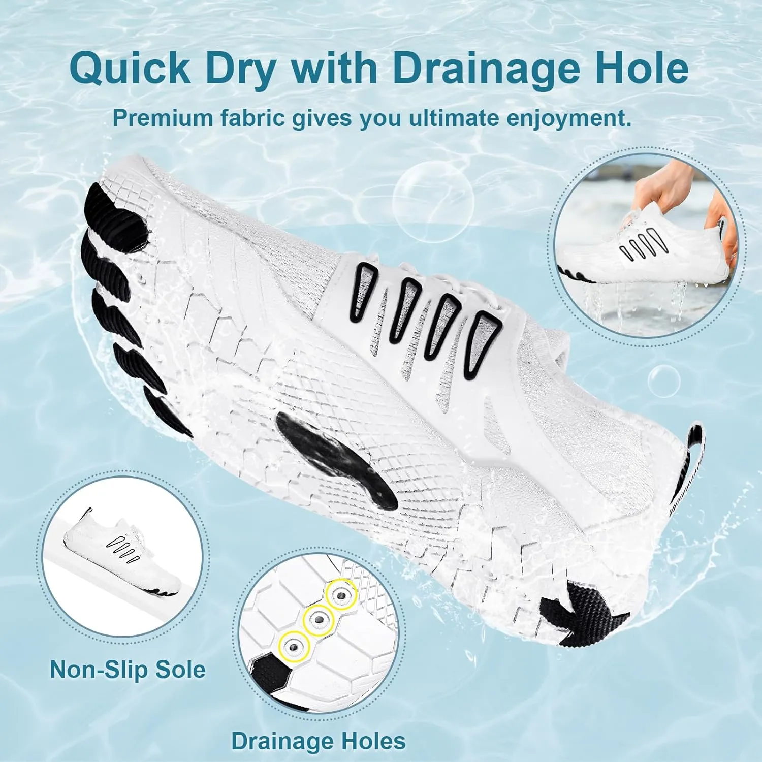 Hike Barefoot Water Shoes for Women Men Footwear, Quick Dry Wide Toe Box Pro Beach Swim Athletic Sports Shoes, Non-Slip Lightweight Aqua Shoe for Pool Hiking Walking Kayaking Diving Surfing