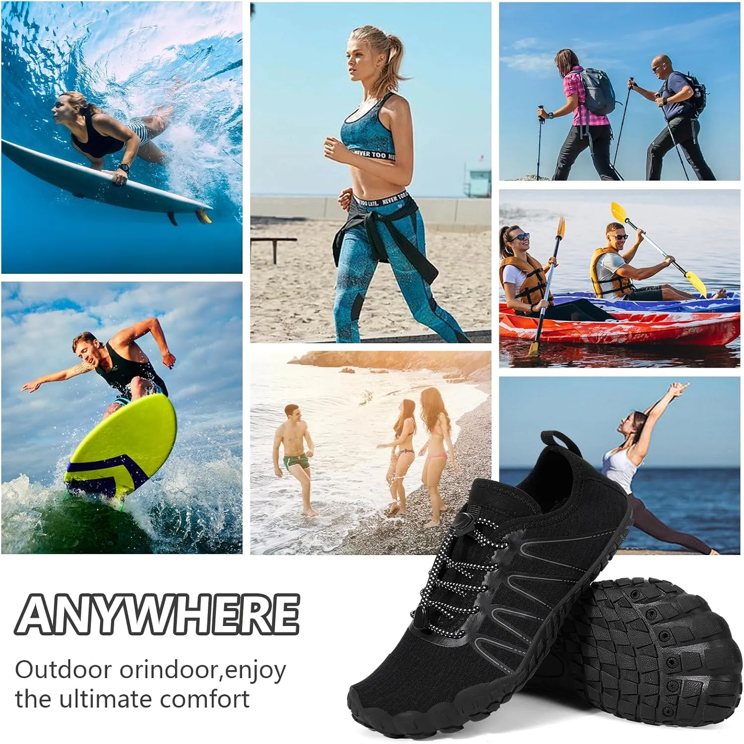 Hike Barefoot Water Shoes for Women Men Footwear, Quick Dry Wide Toe Box Pro Beach Swim Athletic Sports Shoes, Non-Slip Lightweight Aqua Shoe for Pool Hiking Walking Kayaking Diving Surfing