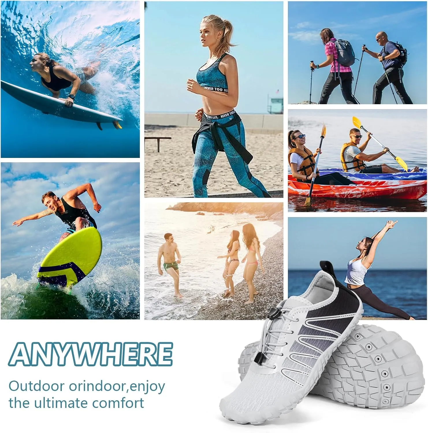 Hike Barefoot Water Shoes for Women Men Footwear, Quick Dry Wide Toe Box Pro Beach Swim Athletic Sports Shoes, Non-Slip Lightweight Aqua Shoe for Pool Hiking Walking Kayaking Diving Surfing