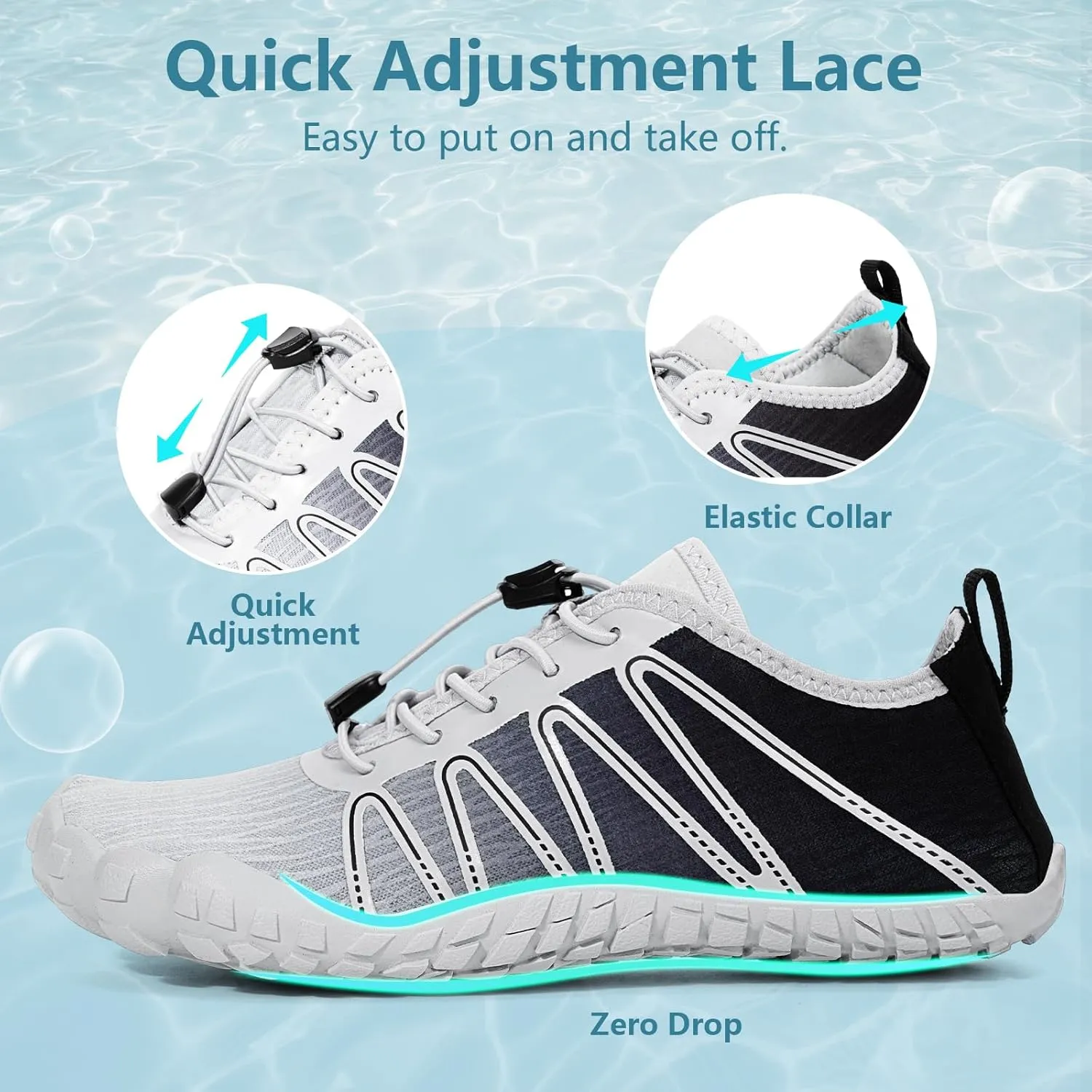 Hike Barefoot Water Shoes for Women Men Footwear, Quick Dry Wide Toe Box Pro Beach Swim Athletic Sports Shoes, Non-Slip Lightweight Aqua Shoe for Pool Hiking Walking Kayaking Diving Surfing