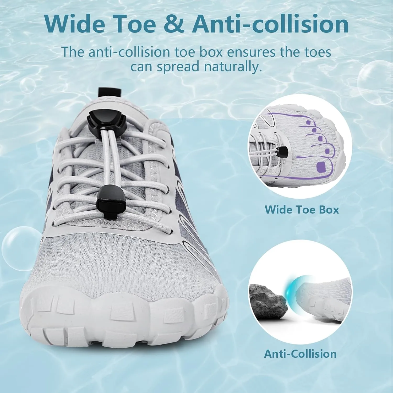 Hike Barefoot Water Shoes for Women Men Footwear, Quick Dry Wide Toe Box Pro Beach Swim Athletic Sports Shoes, Non-Slip Lightweight Aqua Shoe for Pool Hiking Walking Kayaking Diving Surfing