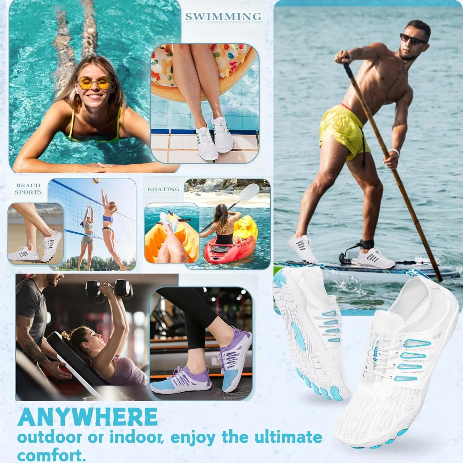 Hike Barefoot Water Shoes for Women Men Footwear, Quick Dry Wide Toe Box Pro Beach Swim Athletic Sports Shoes, Non-Slip Lightweight Aqua Shoe for Pool Hiking Walking Kayaking Diving Surfing
