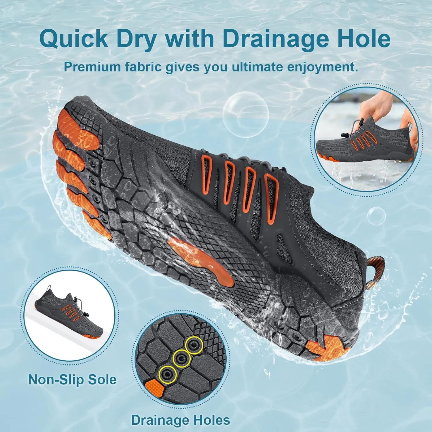 Hike Barefoot Water Shoes for Women Men Footwear, Quick Dry Wide Toe Box Pro Beach Swim Athletic Sports Shoes, Non-Slip Lightweight Aqua Shoe for Pool Hiking Walking Kayaking Diving Surfing