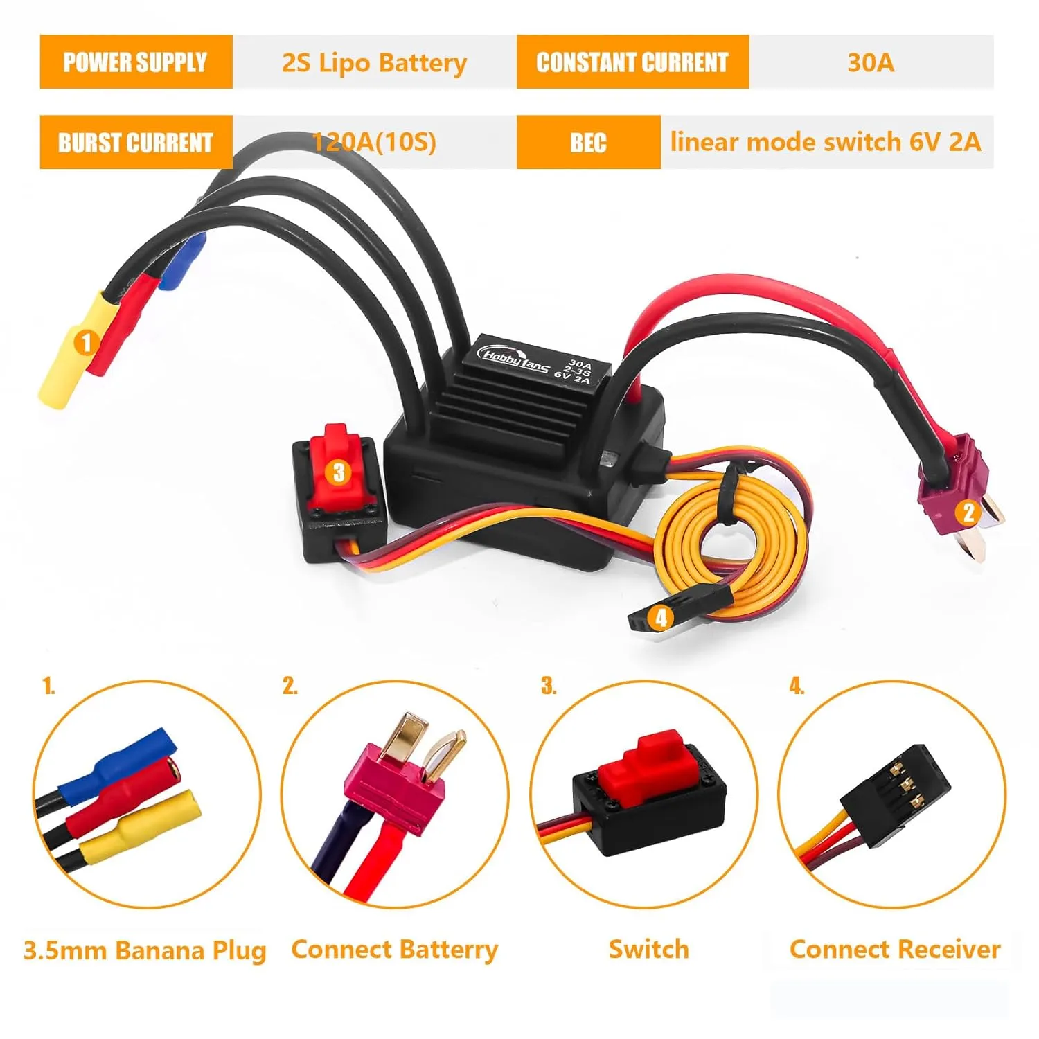 Hobby Fans Brushless 2838 4500KV Motor & 30A Waterproof ESC for Traxxas E-REVO Losi JRX2 H16BM H16DR Redcat Volcano 16 Arrma Typhon Grom Mojave Grom 144001 16890A 1/14 1/16 RC Car