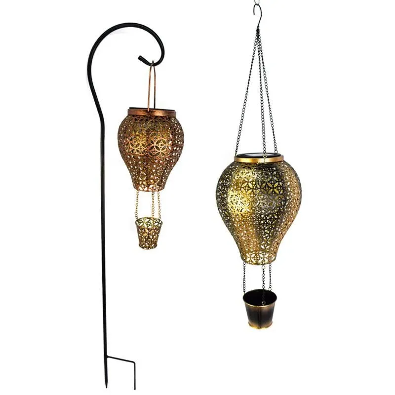 Hot Air Balloon Solar Lantern Lamp Outdoor Waterproof Metal Hanging Solar Lights LED Garden Yard Patio Decor Solar Power Light