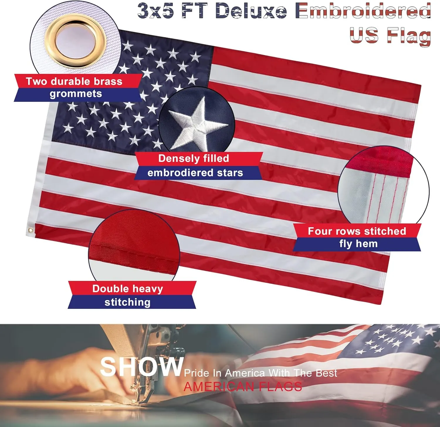 House Flag Pole With American Flag - Flagpoles Residential Kit with 5ft Tangle Free Metal Flag Pole,3x5 Embroidered US Flag,Holder Bracket,Heavy Duty Flag Poles for Outside House,Porch,Outdoor-White
