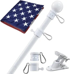 House Flag Pole With American Flag - Flagpoles Residential Kit with 5ft Tangle Free Metal Flag Pole,3x5 Embroidered US Flag,Holder Bracket,Heavy Duty Flag Poles for Outside House,Porch,Outdoor-White