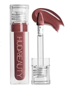 H.U.D.A Beauty Faux Filler Lip Gloss, High-Shine Plumping Formula with Vegan Collagen and Vitamin E, Non-Sticky Posh - deep rose