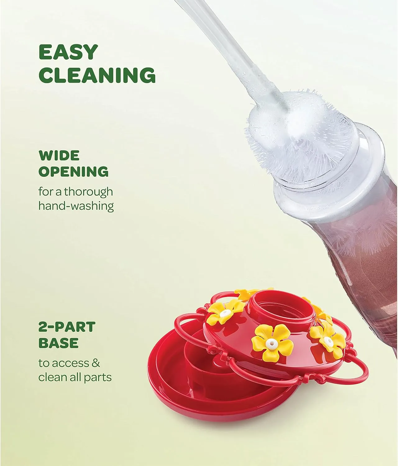 Hummingbird Feeder 10 oz [Set of 2] Plastic Feeders for Outdoors, with Built-in Ant Guard - Circular Perch with 5 Feeding Ports - Wide Mouth for Easy Filling/2 Part Base for Easy Cleaning