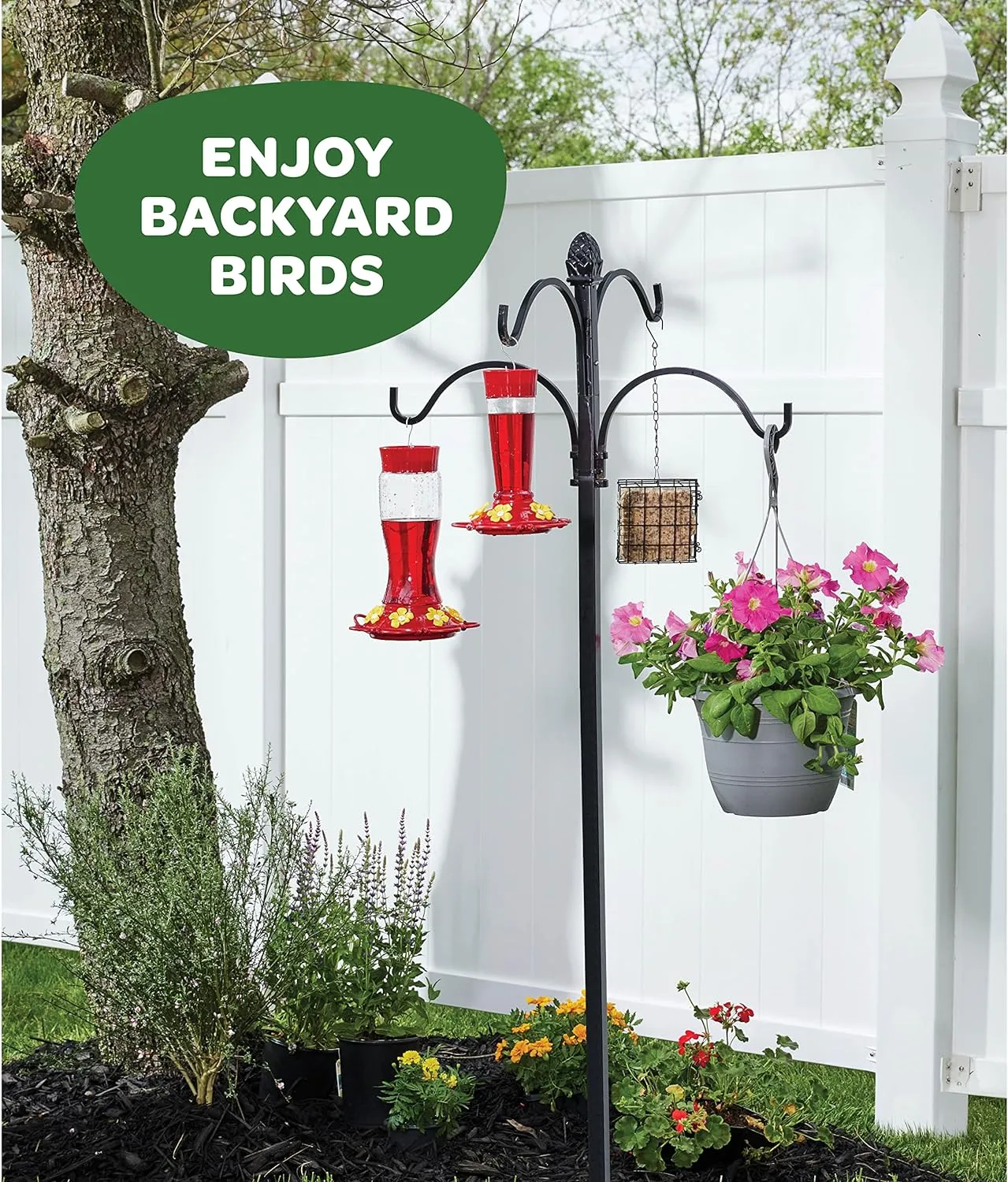 Hummingbird Feeder 10 oz [Set of 2] Plastic Feeders for Outdoors, with Built-in Ant Guard - Circular Perch with 5 Feeding Ports - Wide Mouth for Easy Filling/2 Part Base for Easy Cleaning