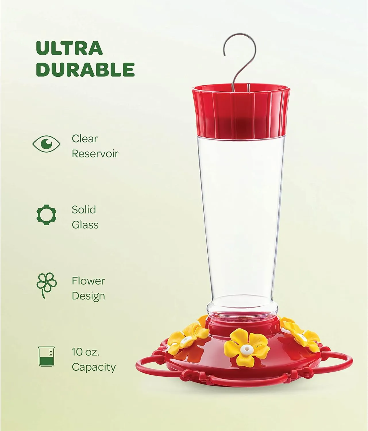 Hummingbird Feeder 10 oz [Set of 2] Plastic Feeders for Outdoors, with Built-in Ant Guard - Circular Perch with 5 Feeding Ports - Wide Mouth for Easy Filling/2 Part Base for Easy Cleaning