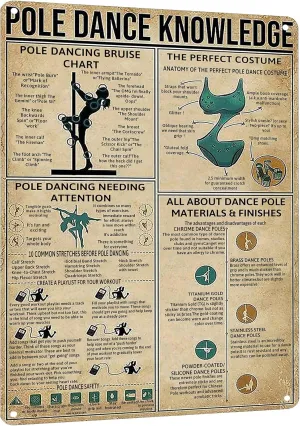 HYBLOM Pole Dance Knowledge Metal Sign - Funny Vintage Decor Tin Poster for Home, Bar & Studio - Gift for Dancers & Beginners 12x16 Inches