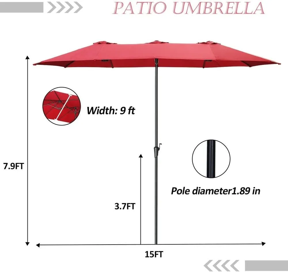 HYD-Parts 15Ft Patio Umbrella Double-Sided Market Extra Large Umbrella Outdoor Patio w/Easy Crank for Yard, Poolside, Deck (No base)