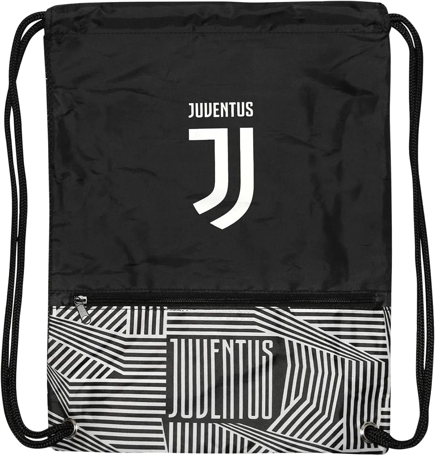 Icon Sports Fan Shop Soccer Club Team Logo Cinch Bag (Juventus, Liquified Black)