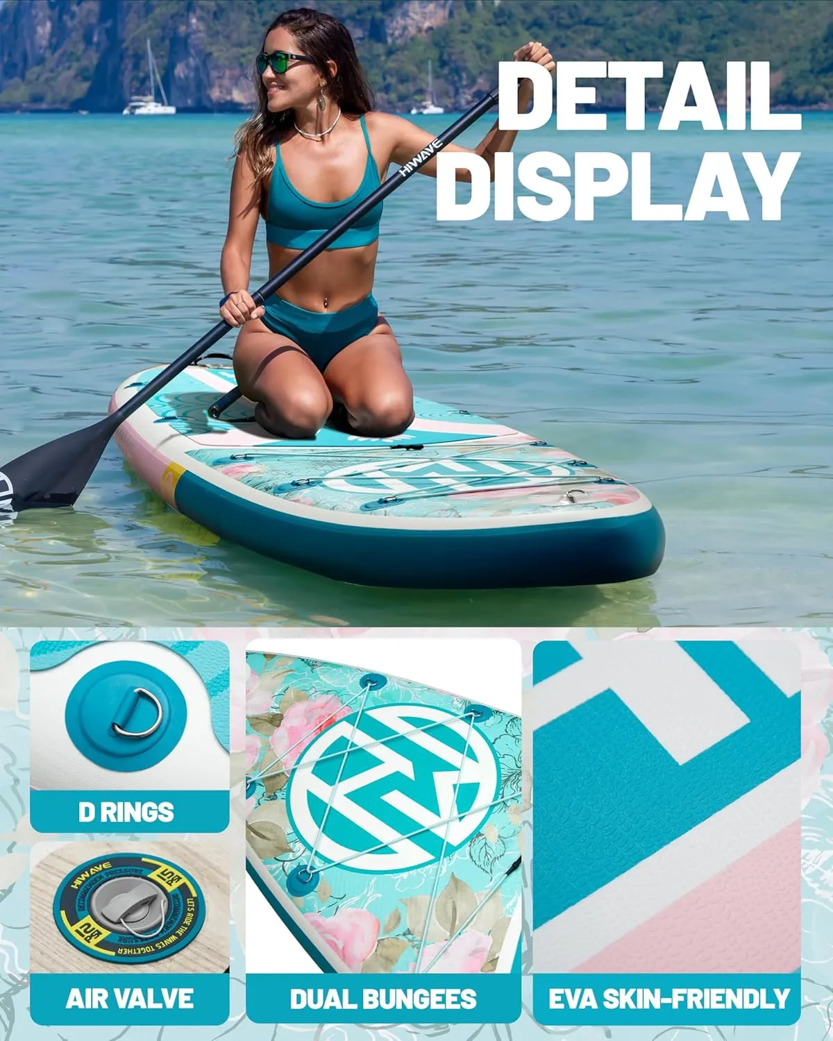 Inflatable Paddle Board 11 '* 34 "* 6" Extra Wide Sup Board, 450lb Capicity Paddle Board for Adults, Suitable for Sea and Lakes, 2 1Family Board