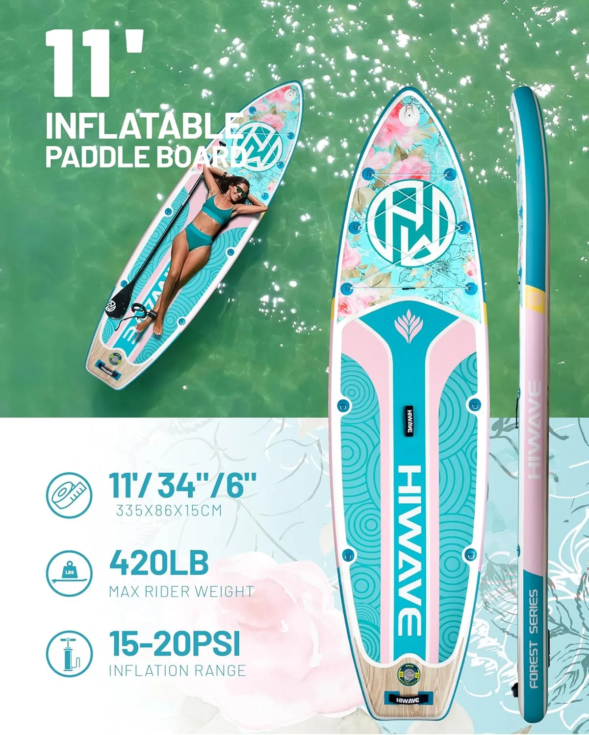 Inflatable Paddle Board 11 '* 34 "* 6" Extra Wide Sup Board, 450lb Capicity Paddle Board for Adults, Suitable for Sea and Lakes, 2 1Family Board