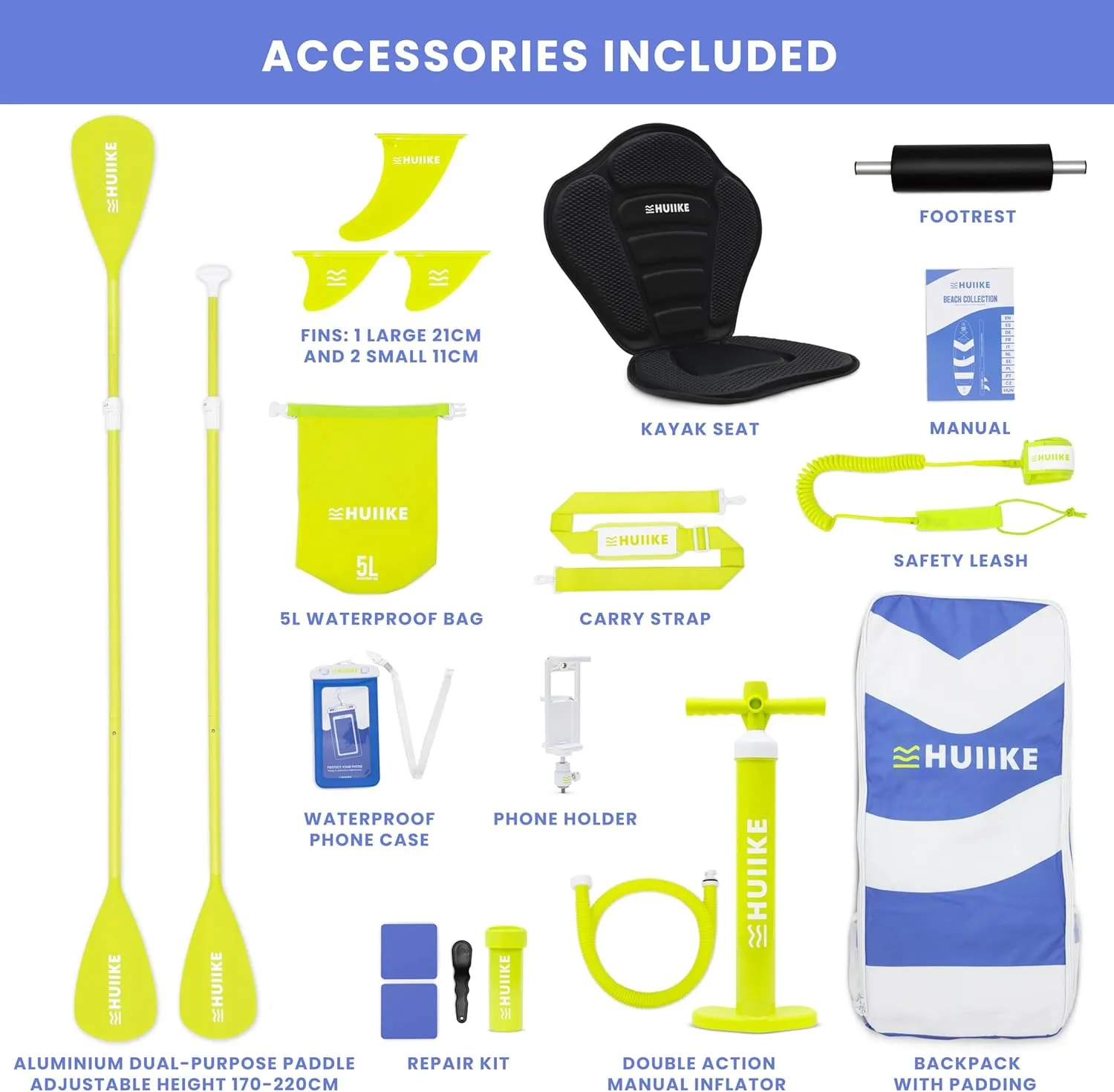 Inflatable Paddle Board with Premium Accessories - HUIIKE | Inflatable Paddle Boards for Adults with Kayak Seat and 2-in-1 Oar | Stand Up Paddleboard Great Stability Resistance | Stand-up Paddleboards