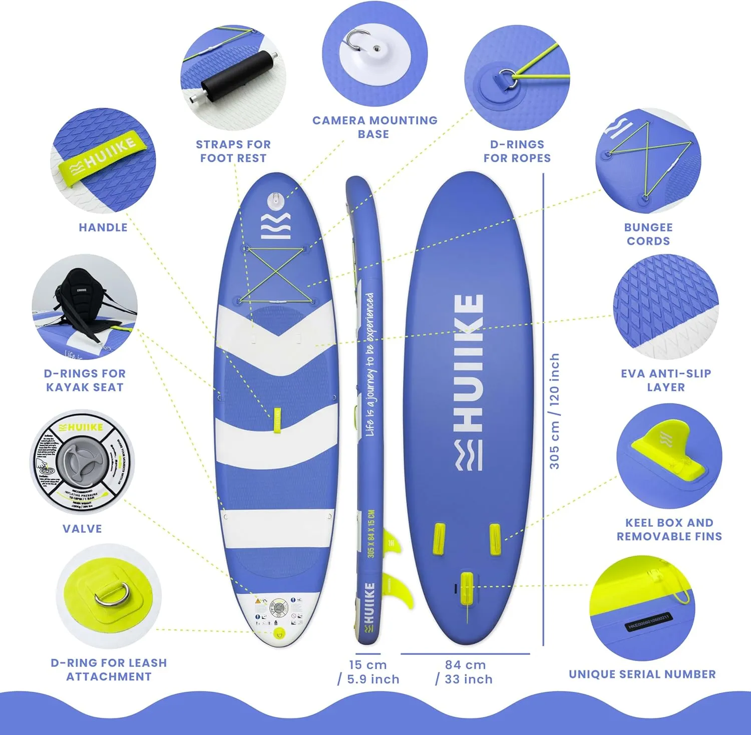 Inflatable Paddle Board with Premium Accessories - HUIIKE | Inflatable Paddle Boards for Adults with Kayak Seat and 2-in-1 Oar | Stand Up Paddleboard Great Stability Resistance | Stand-up Paddleboards