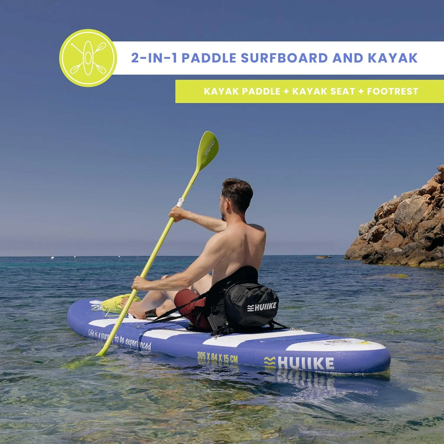 Inflatable Paddle Board with Premium Accessories - HUIIKE | Inflatable Paddle Boards for Adults with Kayak Seat and 2-in-1 Oar | Stand Up Paddleboard Great Stability Resistance | Stand-up Paddleboards