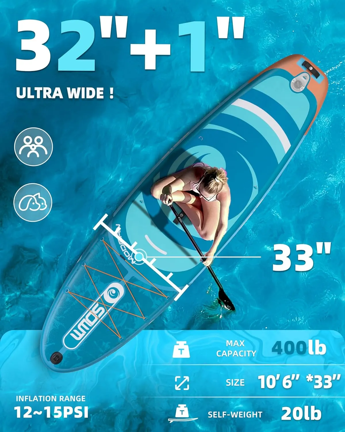 Inflatable Paddle Boards, Stand Up Paddle Board for Adults Youth of All-Round, 10'6'' x 33'' Extra Wide & No-Slip Sup for Yoga Fishing