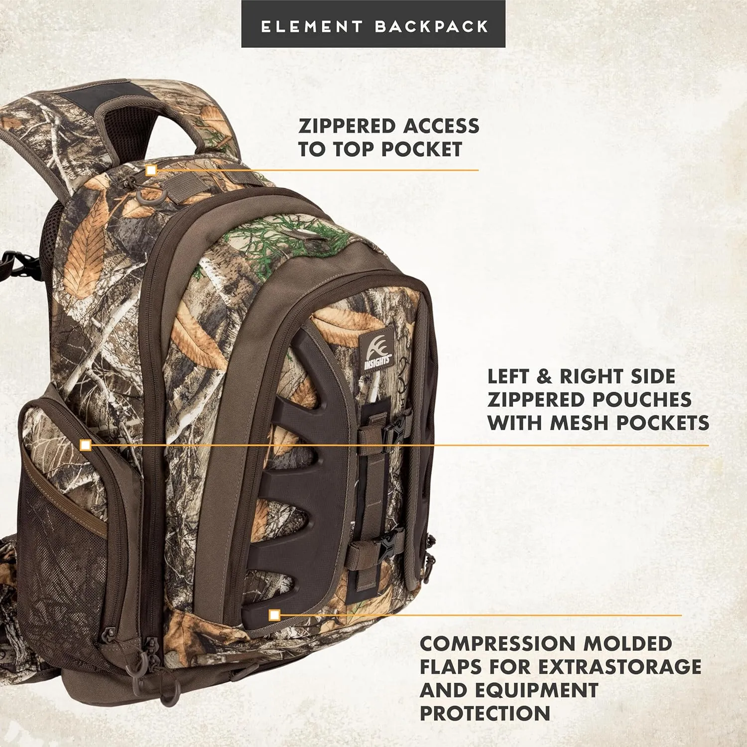 Insights Hunting by frogg toggs- The Element, Heavy Duty 1,831 Cubic Inch Hiking Fishing Camping Hunting Backpack