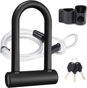 iScooter U Lock Set Heavy Duty Bike U Lock with 4 Ft Security Steel Cable, 17mm Shackle U-Locks with 3 Keys and Sturdy Mounting Bracket for Road Mountain Bike & Electric Scooters