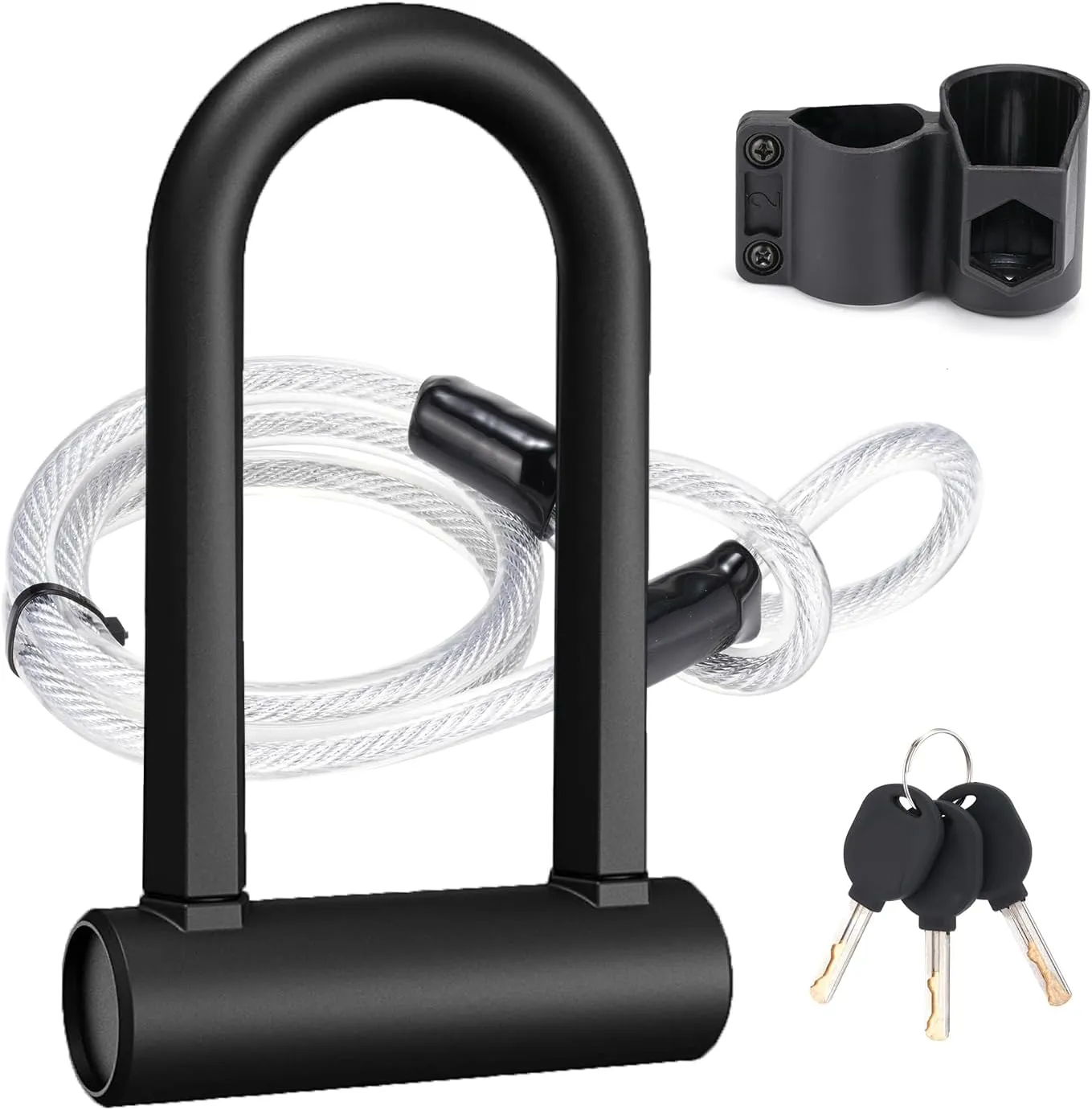 iScooter U Lock Set Heavy Duty Bike U Lock with 4 Ft Security Steel Cable, 17mm Shackle U-Locks with 3 Keys and Sturdy Mounting Bracket for Road Mountain Bike & Electric Scooters