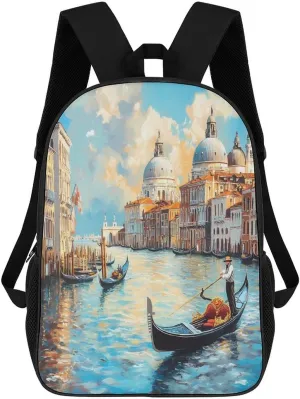 Italian Architecture Venice Casual Travel Backpack 17 Inch Large Shoulders Daypack Large Capacity Laptop Bag for Men Women