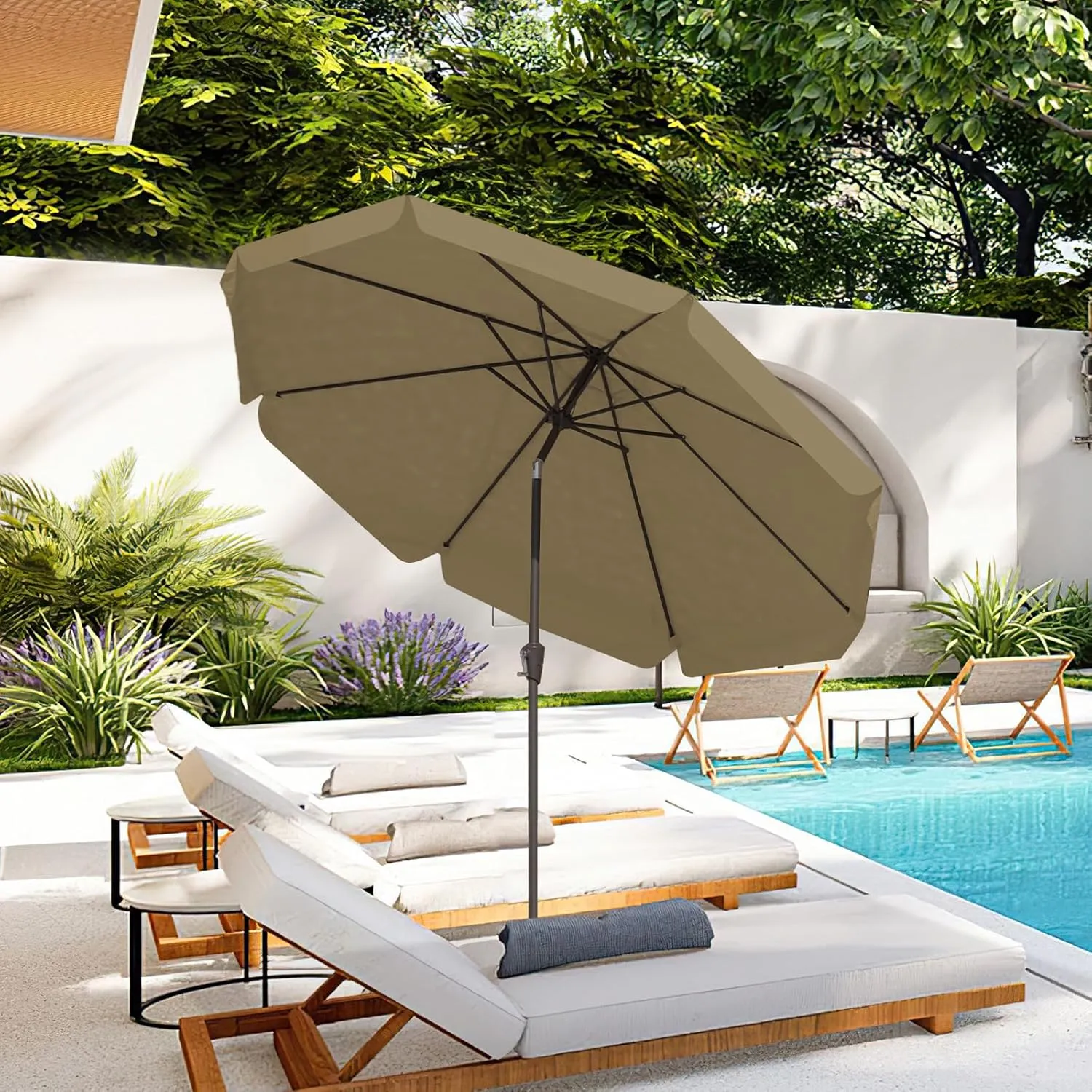 JEAREY 10' Patio Umbrellas Outdoor Table Market Umbrella w/Push Button Tilt/Crank, 8 Sturdy Ribs, UV Protection Waterproof Sunproof(Sand)