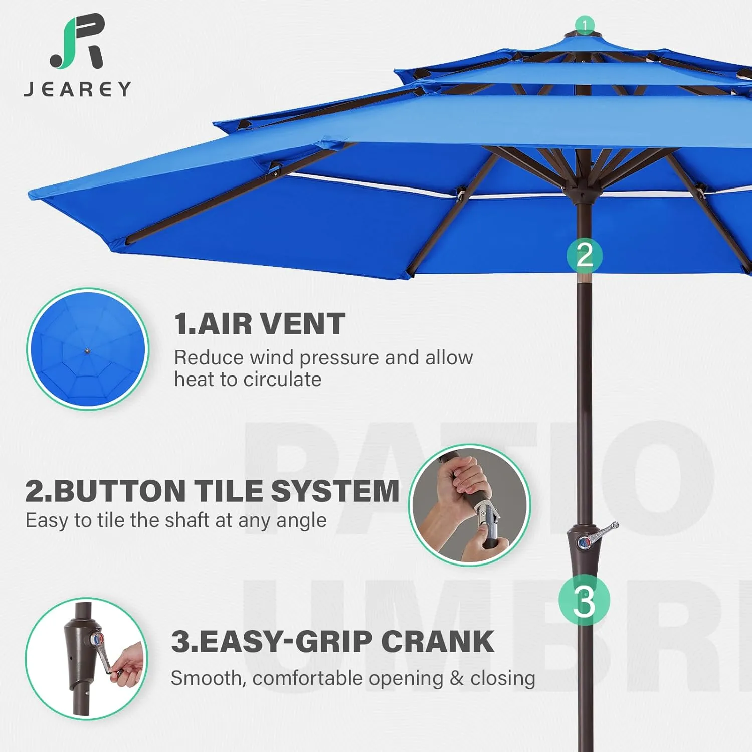 JEAREY 9FT 3 Tier Patio Umbrella Outdoor Market Umbrella Table Umbrellas Sunbrella with Push Button Tilt and UV Protection Outside Garden Pool Umbrella,Royal Blue