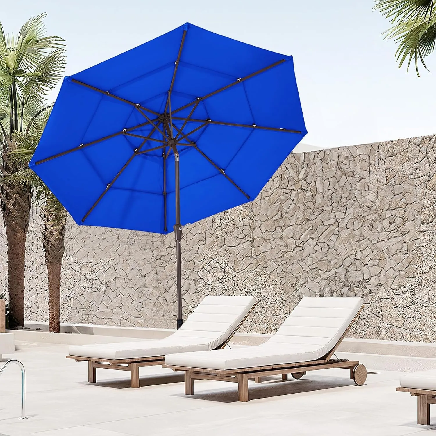 JEAREY 9FT 3 Tier Patio Umbrella Outdoor Market Umbrella Table Umbrellas Sunbrella with Push Button Tilt and UV Protection Outside Garden Pool Umbrella,Royal Blue