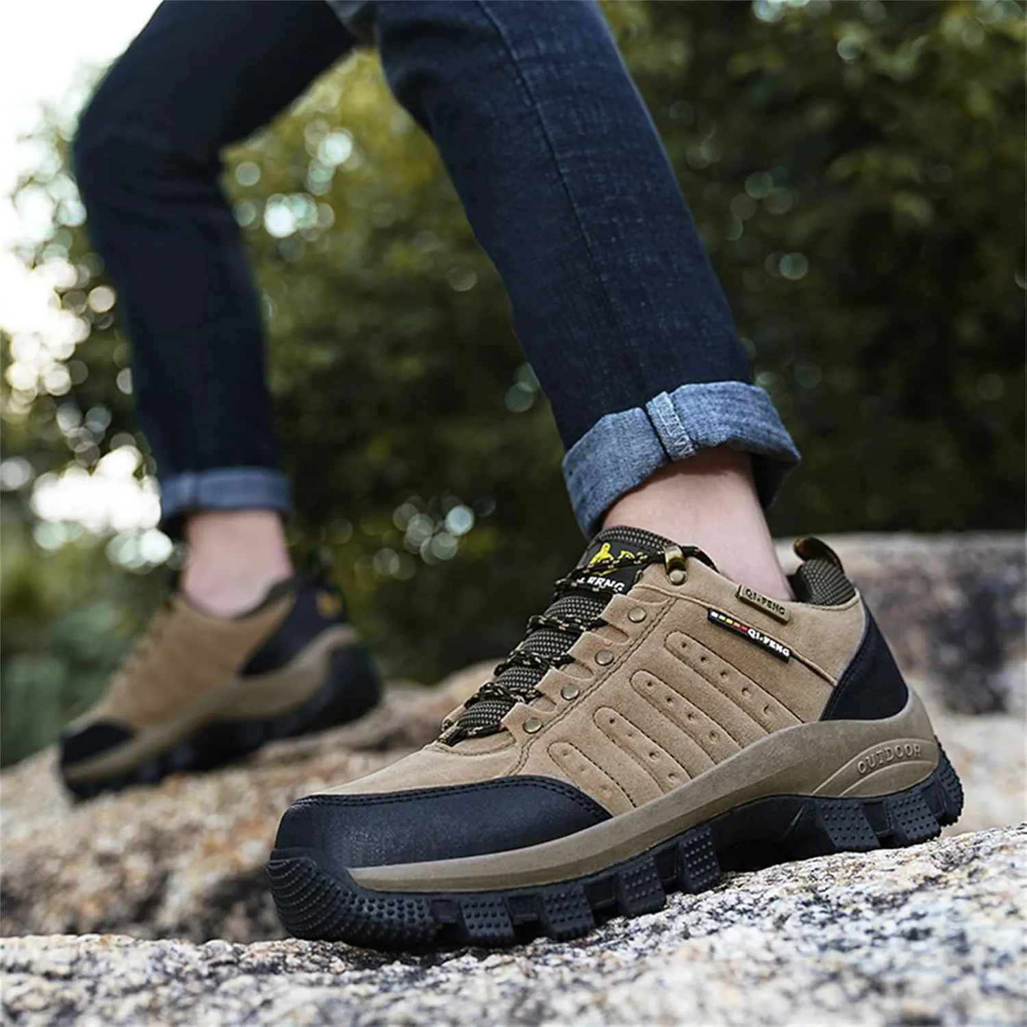 JiuQing Men's Walking Shoes Waterproof Hiking Boots Non-Slip Low Rise Trekking Outdoor Sports Shoes
