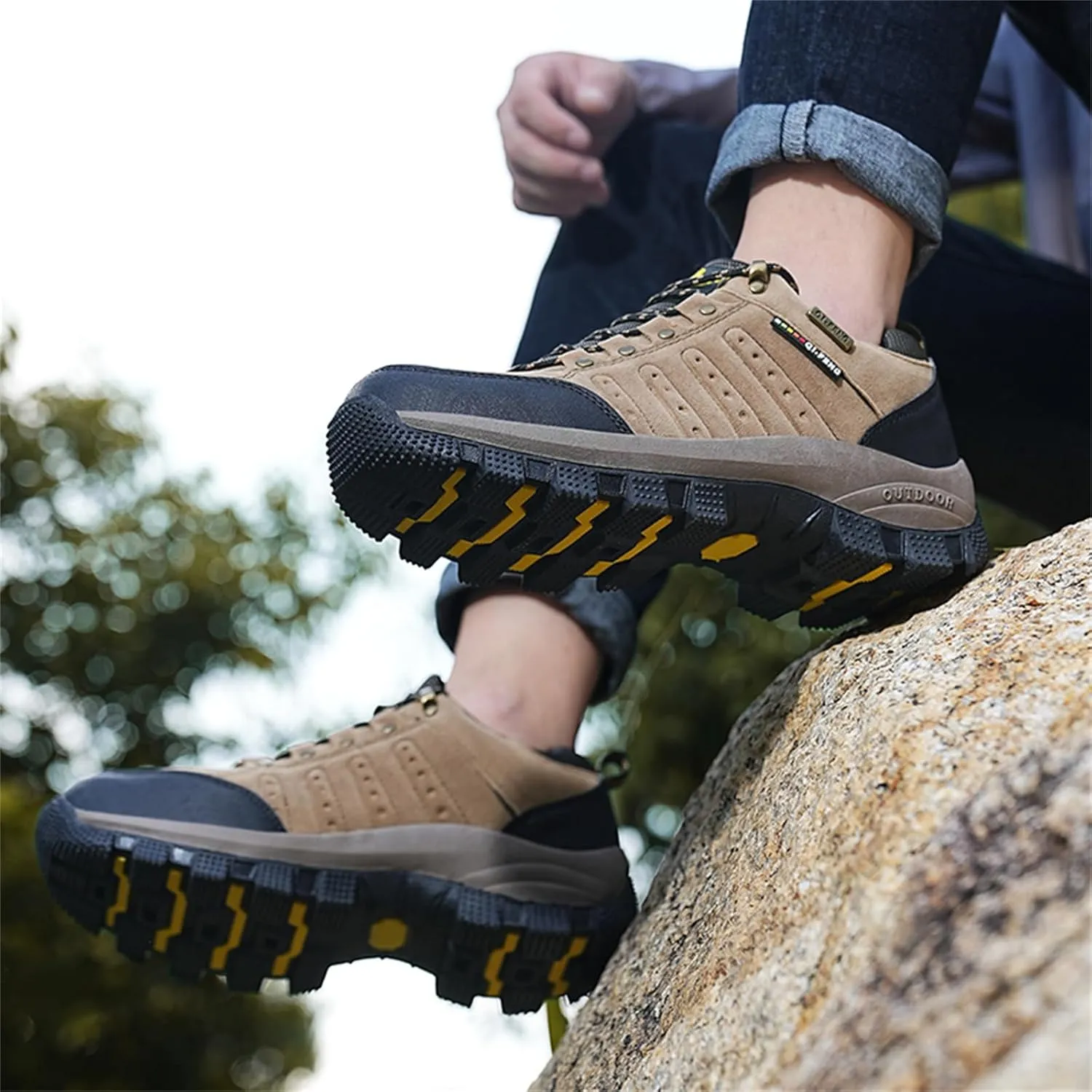 JiuQing Men's Walking Shoes Waterproof Hiking Boots Non-Slip Low Rise Trekking Outdoor Sports Shoes