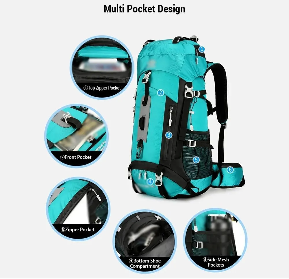 JSEIAJB Waterproof Backpacking Mountaineering Backpack 60L Hiking Backpack Large Capacity Camping Backpack