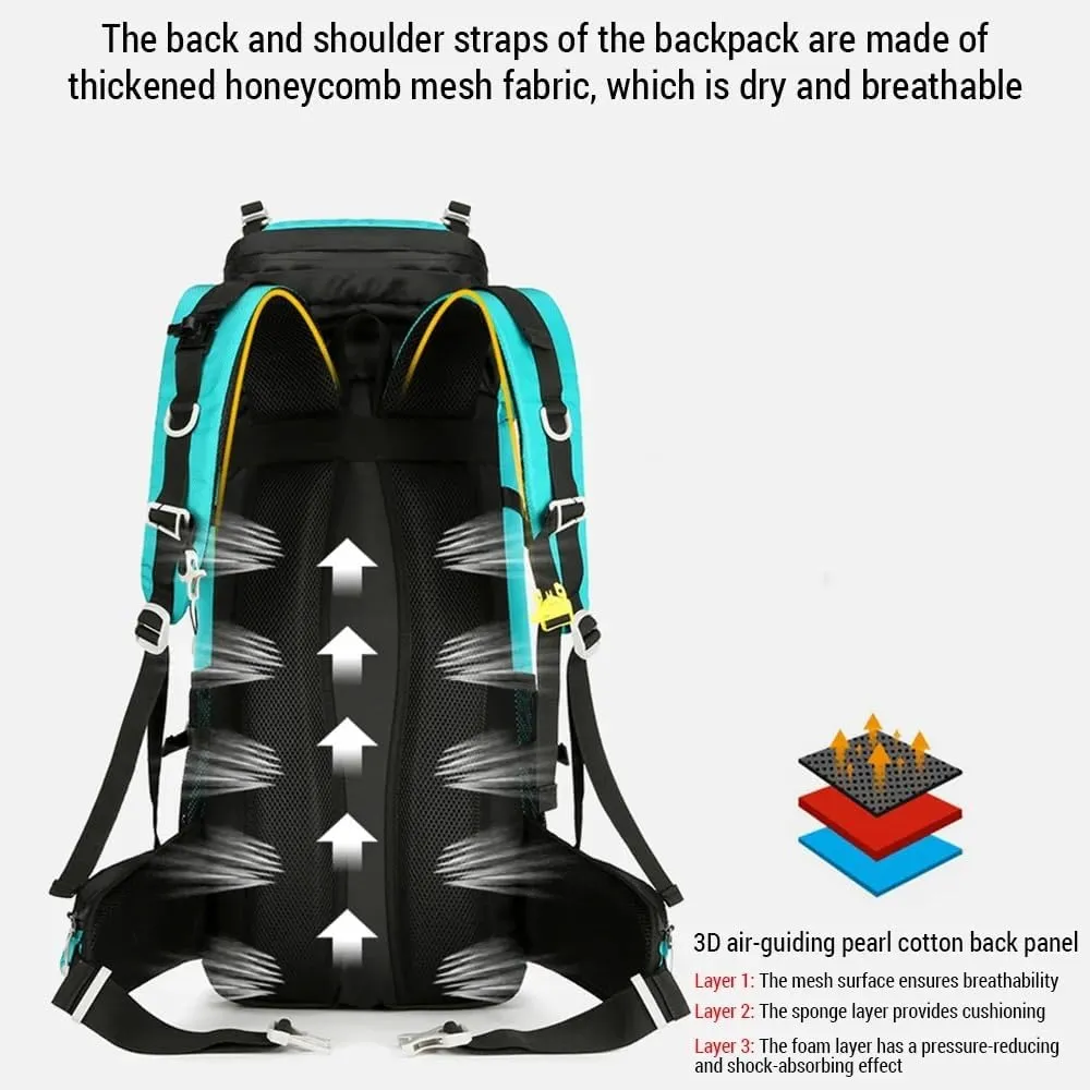 JSEIAJB Waterproof Backpacking Mountaineering Backpack 60L Hiking Backpack Large Capacity Camping Backpack