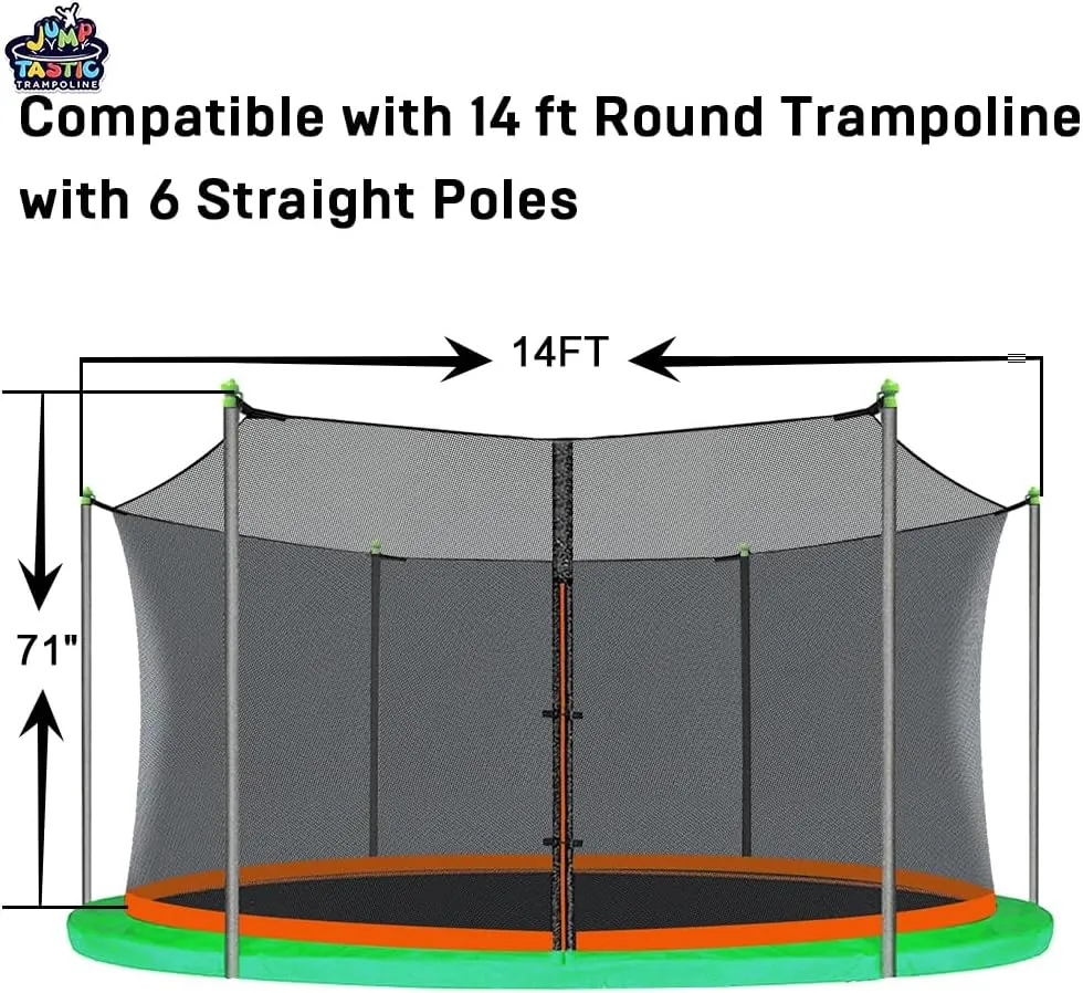Jump Tastic Trampoline Net Replacement with 6 PoleCaps, 12-15 ft Round Safety Trampoline Net, UV-Resistant, Weather-Resistant, Breathable, Durable (Not Include Poles)