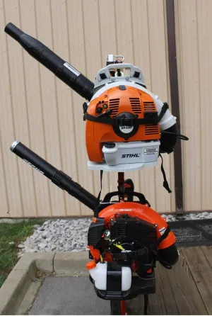 Jungle Jim's 2 Backpack Blower Holder Rack for Lawn & Landscape Trailers – Dual Locking, Adjustable Height, Powder-Coated Steel, Compatible with Stihl, Echo, Husqvarna & More – 2-Year Weld Warranty