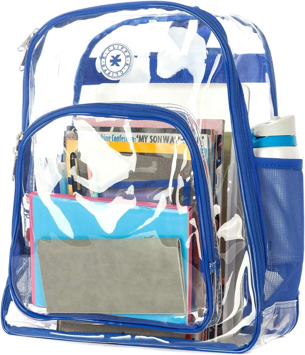 K-Cliffs Large Transparent Backpack Clear Heavy Duty School Bag Durable Student Bookbag See Through Vinyl Daypack Workbag
